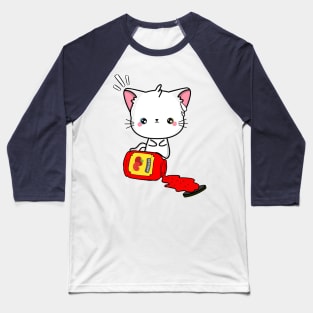 Angora Cat Spilled a bottle of ketchup Baseball T-Shirt